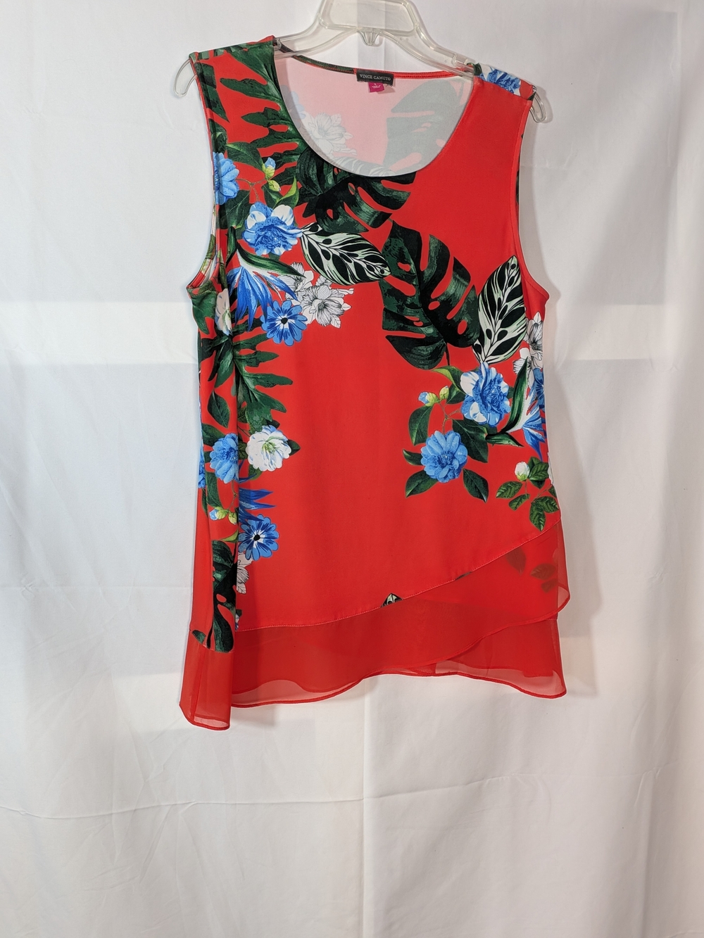 Vince Camuto Orange Tropical Floral Layered Tank
